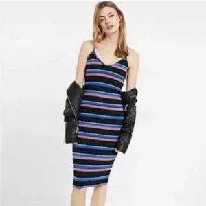 Express Striped BodyCon Midi Dress Black + Blue + Pink
